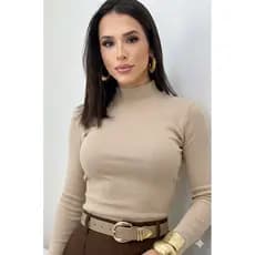 T-Shirt Blusa Feminina Manga Longa Gola Alta Cacharrel tecido ribanna premiun segunda pele