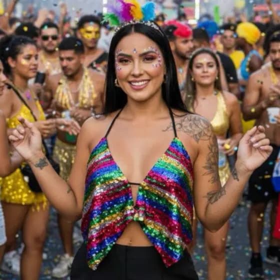 Cropped Paetê Feminino Carnaval Brilho Frente Única com bojo e liso carmurca