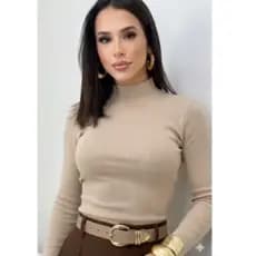 T-Shirt Blusa Feminina Manga Longa Gola Alta Cacharrel Canelada veste 36 a 42