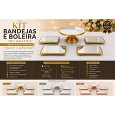 Kit Boleira Luxo com 5 peças em Espelho l Suporte para Bolo l Decoração Festa l Mesa Posta l Casamento Aniversário