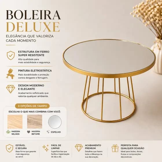 Boleira Deluxe  Peças com Espelho em Ferro | Suporte para Doces, Bolo | Decoração Festa Casamento Aniversário