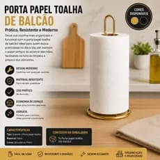 Suporte Papel Toalha de Bancada Luxo em Metal | Porta Papel Toalha Cozinha Decorativa Dourado Prata Preto Rosé Gold