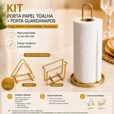 Kit Porta Papel Toalha + Porta Guardanapo Ferro Organizador de Bancada Cozinha Decoração Moderna Premium
