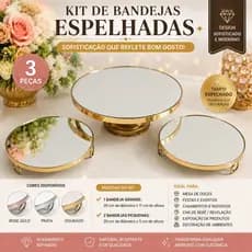 Kit Paris 3 Peças em Ferro com Espelho | Boleira e Doceiras para Festa, Casamento e Decoração