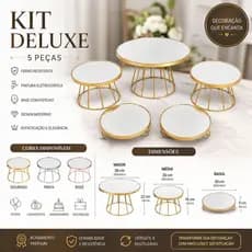 Kit Boleira Deluxe 5 Peças com Espelho em Ferro | Suporte para Doces, Bolo | Decoração Festa Casamento Aniversário