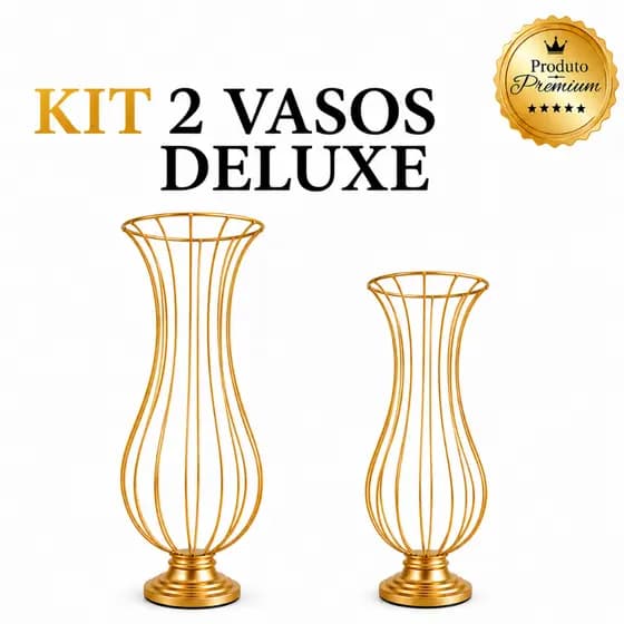 Kit 02 Vasos Deluxe Decorativos em Ferro Luxo Centro de Mesa Casamento Festa Decoração Premium