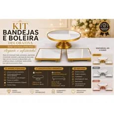 Kit Boleira Luxo com 3 peças em Espelho l Suporte para Bolo l Decoração Festa l Mesa Posta l Casamento Aniversário