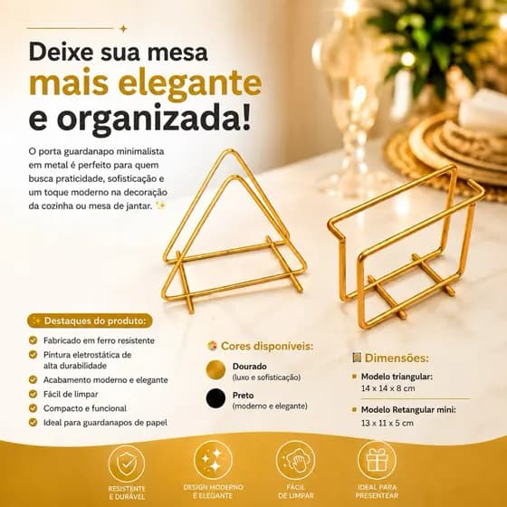 Porta Guardanapos de Ferro Premium | Mesa Posta Decorativa | Organizador de Guardanapos | Cozinha Restaurante Buffet