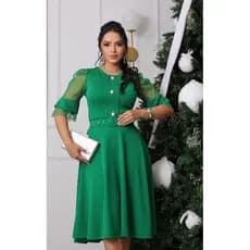 Vestido feminino Vestido manga tule Vestido moda evangélica vestido midi Vestido de festa Vestido casual vestido botão