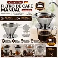 Coador Filtro de Café Inox 103 Grande Aço Inoxidável Atóxico Reutilizável Sem Uso de Papel