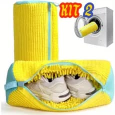 Kit 2 Sacos Lavar Sapato Saco De Viagem Armazenamento Malha Lavanderia Anti Deformação Saco de Lavagem Sapato