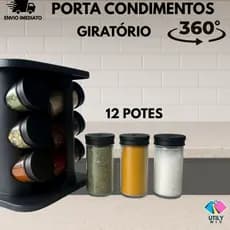 Porta Temperos E Condimentos Giratório 12 Potes De Vidro Para Cozinha Com Suporte Organizador