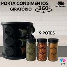 Porta Tempero e Porta Condimentos Giratório 9 Potes Em Vidro Para Cozinha