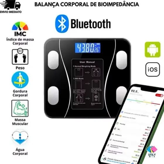 Balança Corporal Bioimpedância Digital Inteligente 180KG App Bluetooth Balança Fitness