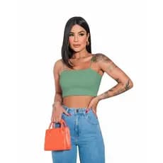 Cropped Feminino Top Faixa Alça Fina Elástico Básico Forro Duplo Suplex Premium Conforto Dia a Dia