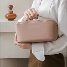 Bolsa De Cosmético De Couro PU Com Grande Capacidade Portátil Viagem Cosméticos Para Viagem