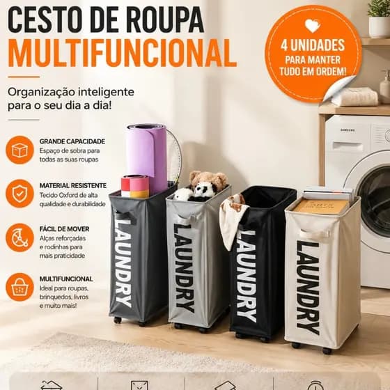 Cesto De Roupa Suja Fino Com Rodas Universais Canto Dobrável Em Tecido Oxford Organizador De Roupas Sujas