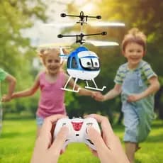 Helicóptero Drone Infantil com Controle Remoto Sensor de Mão LED USB Recarregável