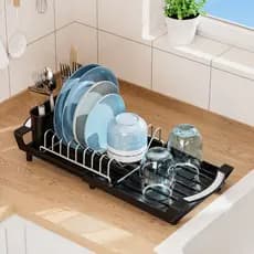 Escorredor Louças Extensível NOVIDADE Aço Escovado Inox Preto Inclinação facilita drenagem da água