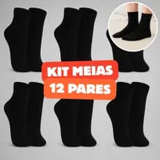Kit 6/12/15 Pares de Meia Cano Médio com Algodão Unissex Masculina Feminina - Cor Preta