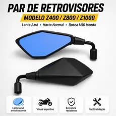 Par Retrovisor Kawasaki Z400 Lente convexa Azul Haste Normal Honda