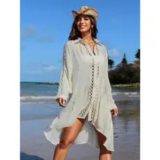Túnica saída de Praia Feminina com Detalhes em Renda Combine estilo camisa boêmio, Várias cores.