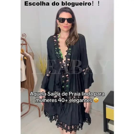 Escolha do blogueiro！look praia feminino, Camisa transparente de renda com cintura,  com recortes Decote em V.