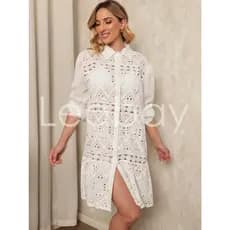Vestido de camisa com estampa vazada para mulheres, Roupas femininas plus size.