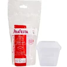 POTE QUADRADO 250ML PRAFESTA COM LACRE 10UNID – POTE PLÁSTICO DESCARTÁVEL PARA ALIMENTOS