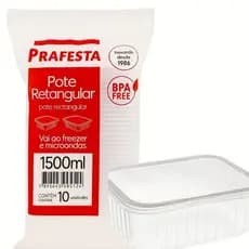 POTE RETANGULAR 1500ML PRAFESTA 10 UNID – POTE PLÁSTICO DESCARTÁVEL PARA ALIMENTOS