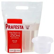 POTE REDONDO 250ML COM TAMPA PRAFESTA – 24 UNIDADES – POTE PLÁSTICO DESCARTÁVEL PARA ALIMENTOS