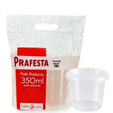 POTE REDONDO 350ML COM TAMPA PRAFESTA – 24 UNIDADES – POTE PLÁSTICO DESCARTÁVEL PARA ALIMENTOS