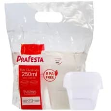 POTE QUADRADO 250ML COM TAMPA PRAFESTA – 20 UNIDADES – POTE PLÁSTICO PARA ALIMENTOS