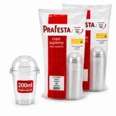 COPO COM TAMPA BOLHA PRAFESTA 200ML 50 UNIDADES TRANSPARENTE
