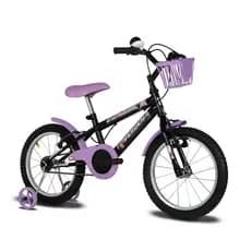 Bicicleta Infantil Com Rodinha Menina Aro 16 Danny Preta e Lilás Verden Bikes