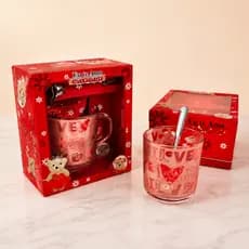 Caneca de Vidro Love + Colher Kit Presente Namorada Aniversário Casamento Decoração