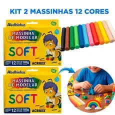 Kit 2 Massinhas de Modelar 12 Cores Não Tóxico Escolar Infantil Festa Lembrancinhas 180g Acrilex