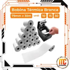 Bobina Térmica para Impressora 80mm x 30m Nota Fiscal Cupom Caixa Comércio Fiscal