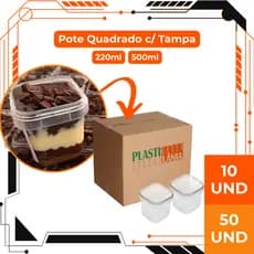 50 Unidades Pote Quadrado com Tampa Plastilania Bolo no Pote Embalagem Plástica para Sobremesas
