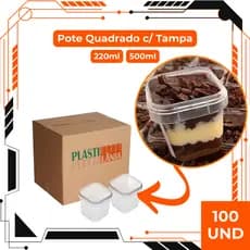 100 Unidades Pote Quadrado com Tampa Plastilania Bolo no Pote Embalagem Plástica para Sobremesas