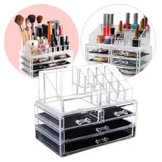 Organizador Acrílico 4 Gavetas: Make e Cosméticos, Maquiagem 16 divisórias + 4 gavetas p/Organização Completa