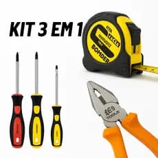 Kit Jogo Chaves Fenda Phillips Isolada Ponta Magnetizada com Alicate Emborrachado e Trena
