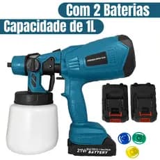 Pistola de Pintura Com 2 Baterias 21V Pulverizador Spray Elétrico Portátil 1000ml + 3 Bicos