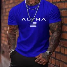 Camiseta Masculina Alpha E.U.A Estampada Camisa 100% Algodão Moda