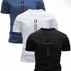Kit 3 Camisetas Masculina Manga Curta Paris 100% Algodão Camisa Esportiva Blusas Unissex Lançamento