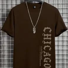 Camiseta Masculina Chicago Estampa de Letra Camisa 100% Algodão de Gola Redonda e Manga Curta Moda