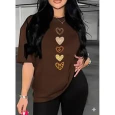 Camiseta Feminina Personalizada Corações Moda Over Camisa 100% Algodão Coração
