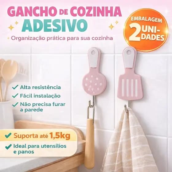Ganchos Adesivo Resistente Com Alta Durabilidade Suporta 1,5kg Decorativo Cozinha Prática Leve