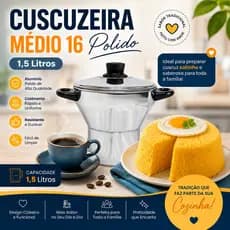 Cuscuzeira De Alumínio Polido N° 16 Cuscuzeiro Grande Panela Faz Cuscuz Reforçado Qualidade