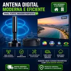 Antena Digital Tv Amplificada Interna e Externa 2 Metros Base Imã Prova d'água 4DBI HDTV/UHF/VHF